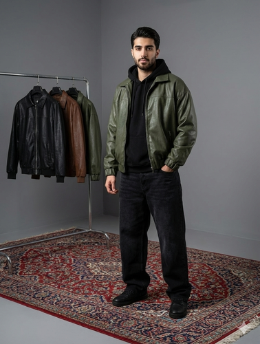 کاپشن چرمی باکسی رنگ سبز